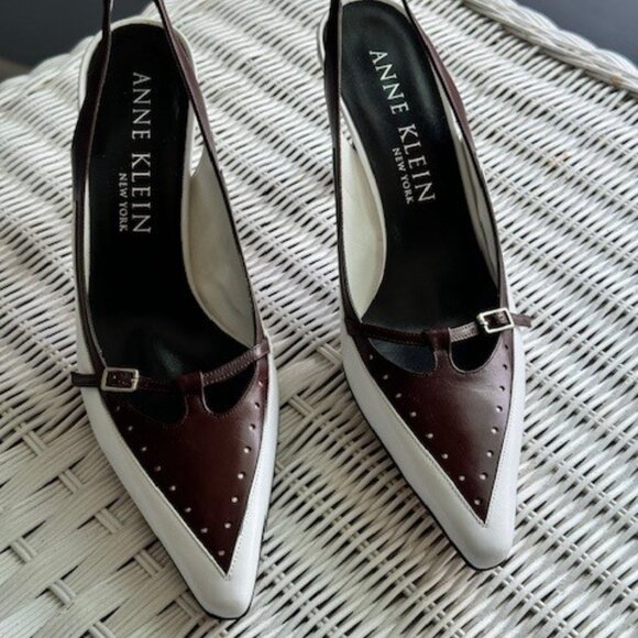 Anne Klein New York White & Brown Spectator Sling Back Sandals - Picture 4 of 5